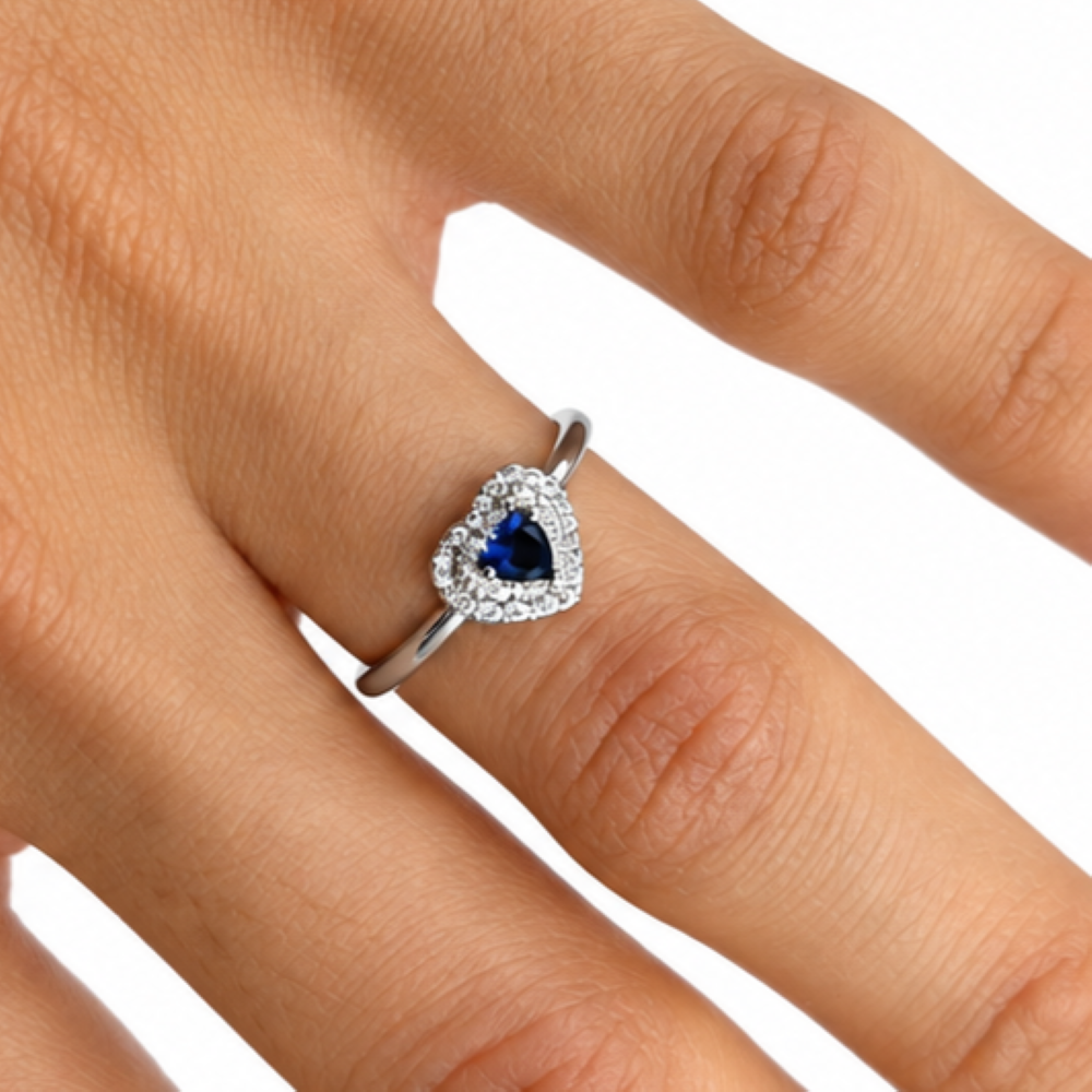 Anello Donna Cuore Blu Argento 925