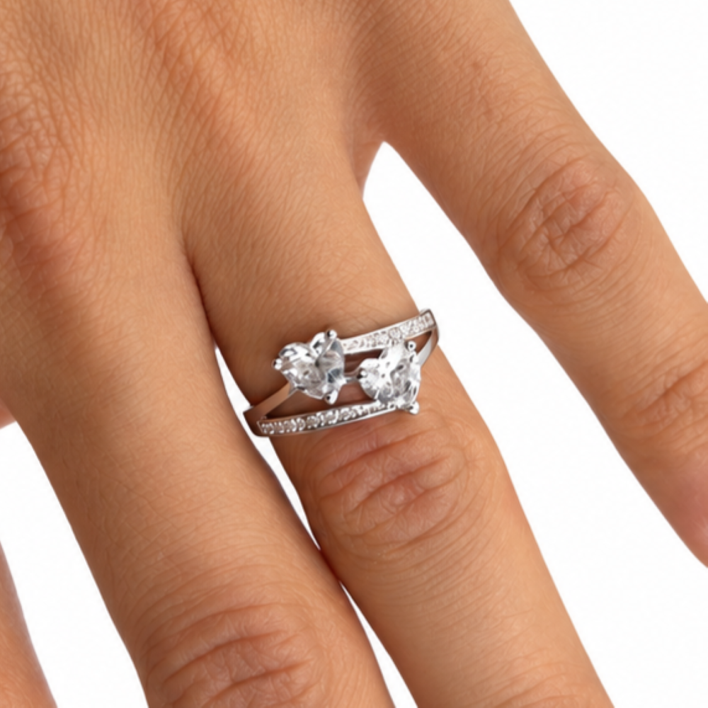 Anello Donna Doppio Cuore Argento 925