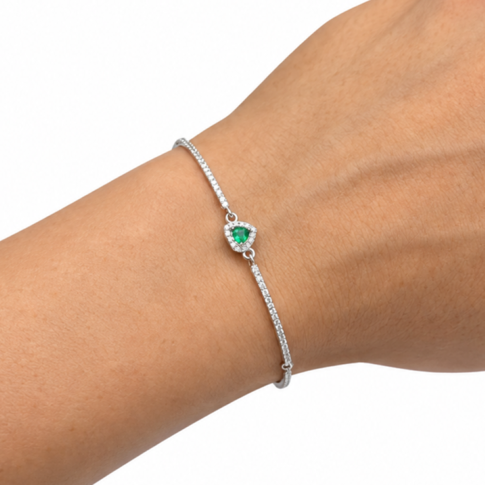 Bracciale Donna Semirigido Cuore Verde Argento 925