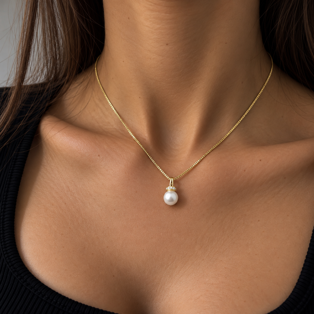 Collana Donna Ciondolo Perla Argento 925 Dorata