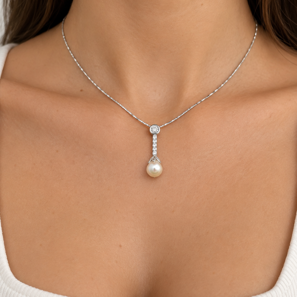 Collana Donna Perla Pendente Semirigido Argento 925