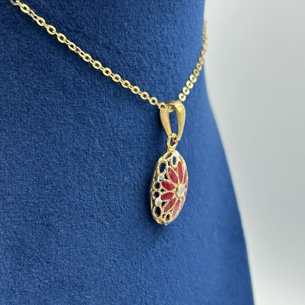 Collana Donna Ciondolo Floreale Dorato Argento 925