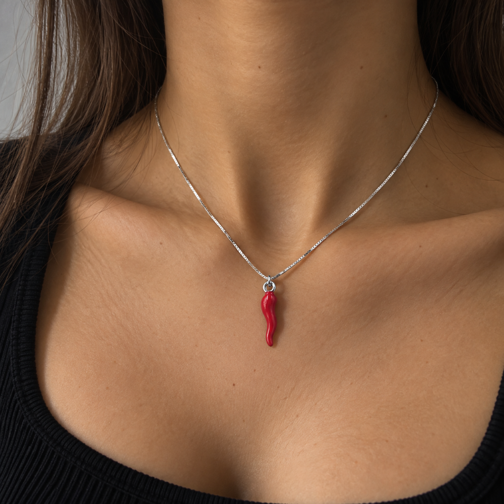 Collana Donna con cornetto rosso Argento 925