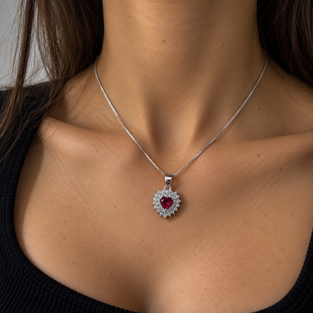 Collana Donna Cuore rosso Argento 925