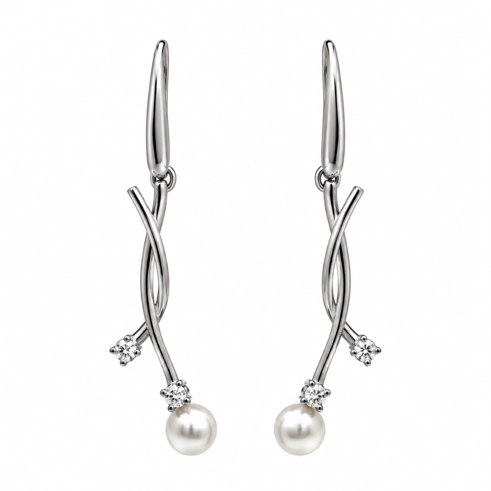 Orecchini Donna Perla Pendenti a X Argento 925
