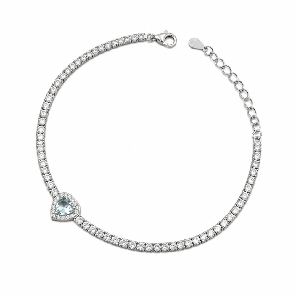Bracciale Tennis Donna Cuore Celeste Argento 925