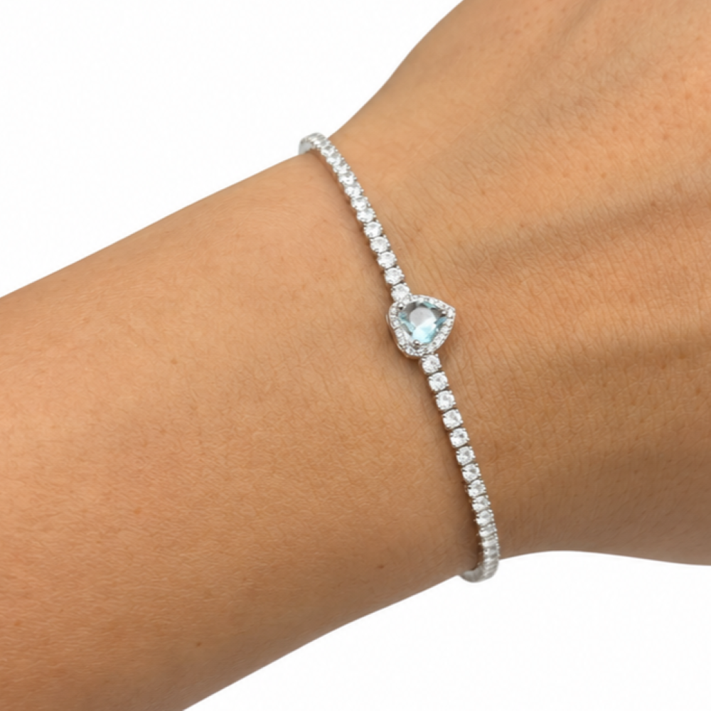 Bracciale Tennis Donna Cuore Celeste Argento 925