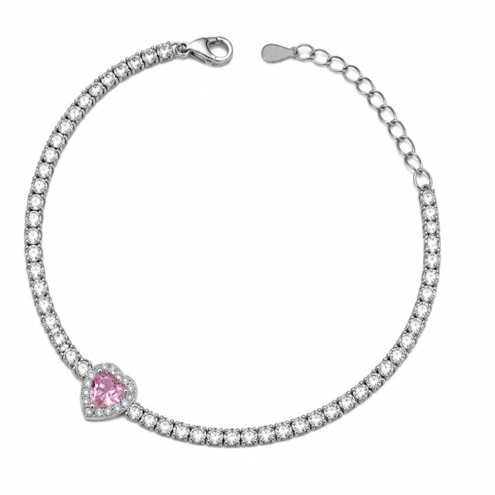 Bracciale Tennis Donna Cuore Rosa Argento 925