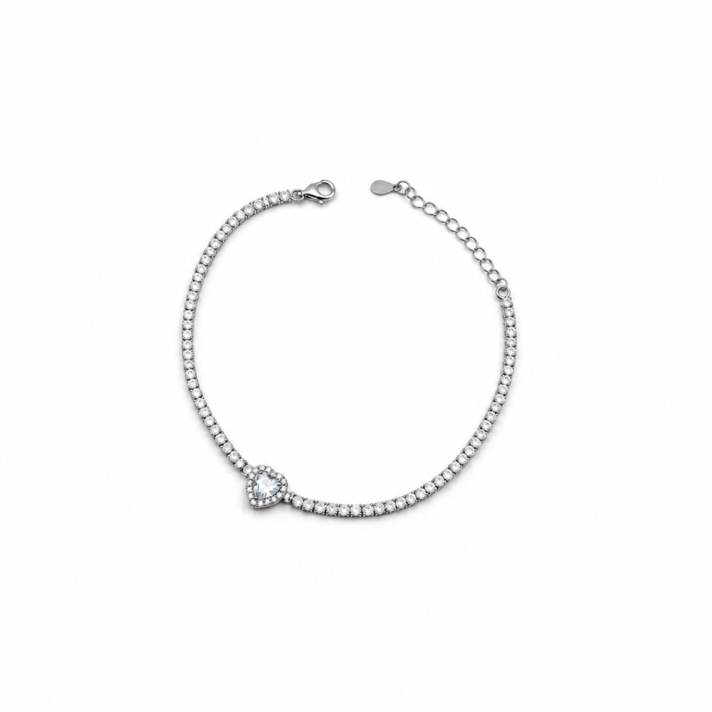 Bracciale Tennis Donna Cuore Bianco Argento 925