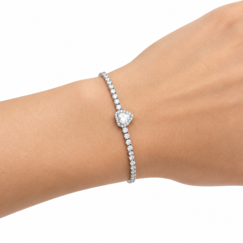 Bracciale Tennis Donna Cuore Bianco Argento 925